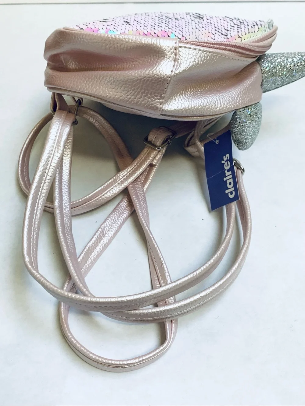 NWT UNICORN Mini Backpack Purse Pink iridescent glitter sequins adjustable